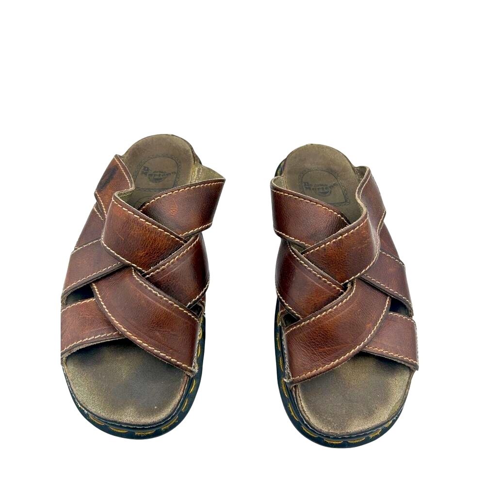 RARE Vintage  Dr. Martens Brown Leather Crisscross Platform Sandals Slides MNS 9